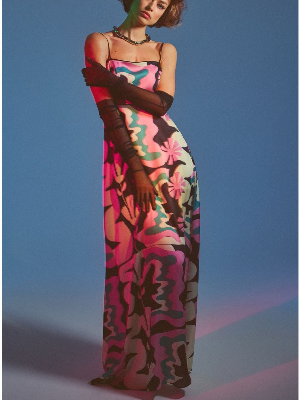 Sleeveless Maxi Dress in Pink Floral Swirl Print